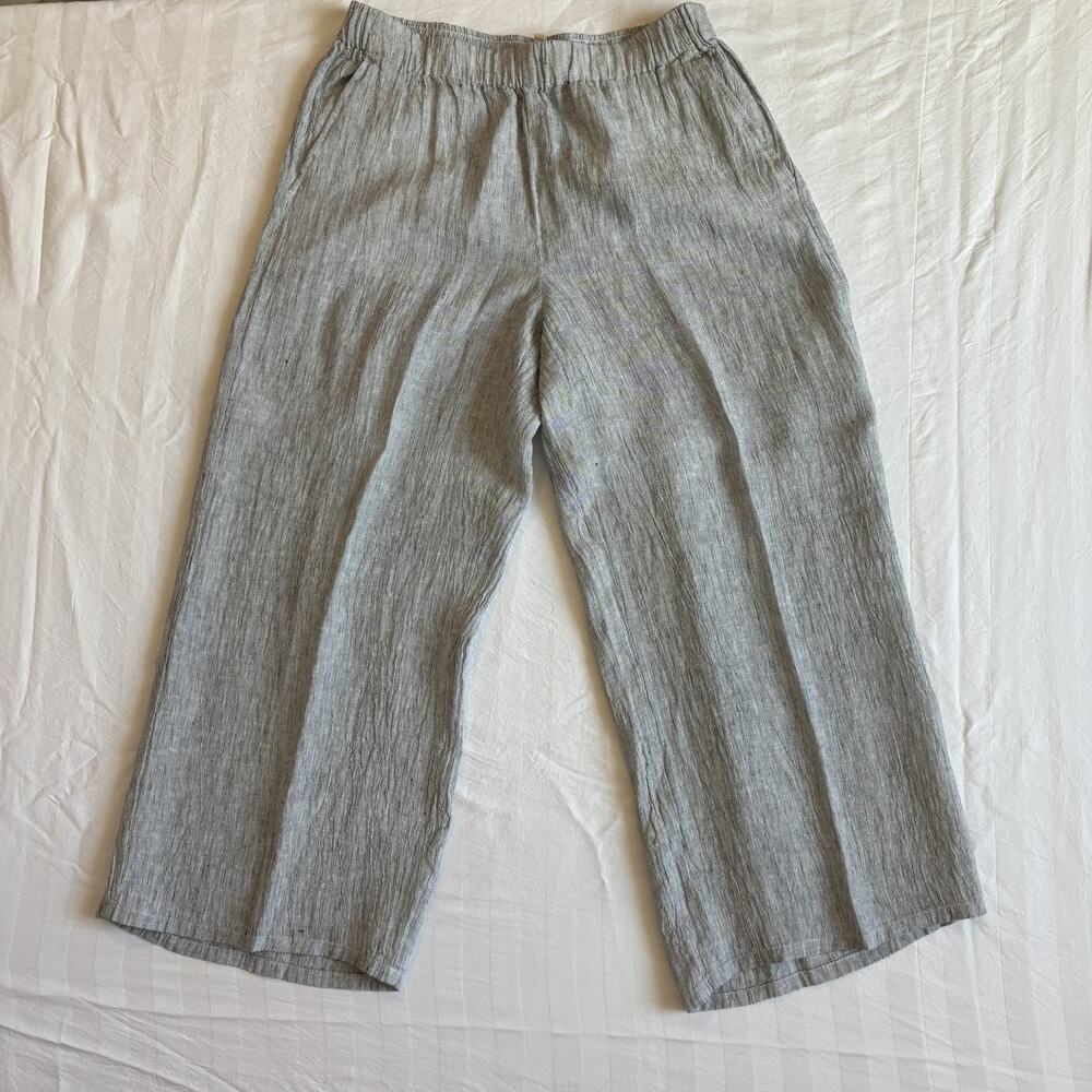 Eileen Fisher Organic Linen Wide Leg Crop Pants Gray Pull On Womens Small